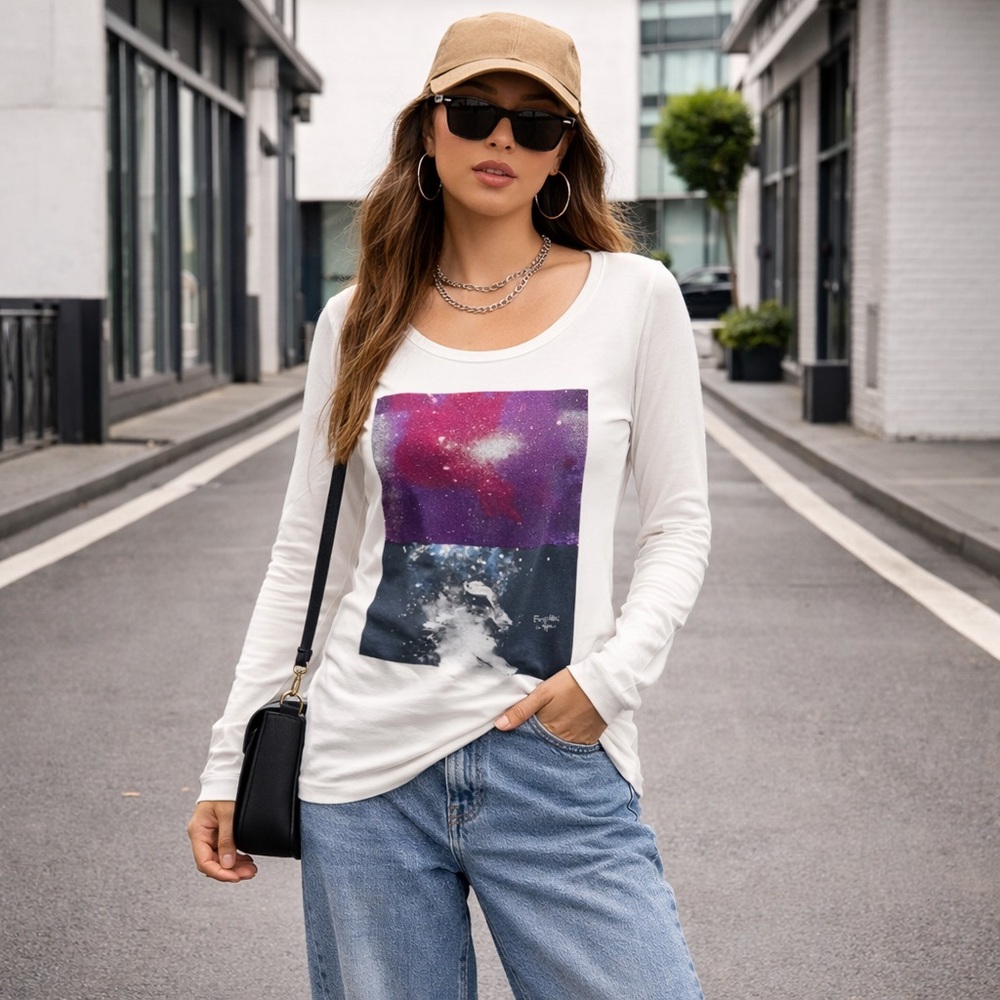 Scotch & Soda Star de La Saison Space L/S Tee Astronaut Sz 4/XL Pink Oversized